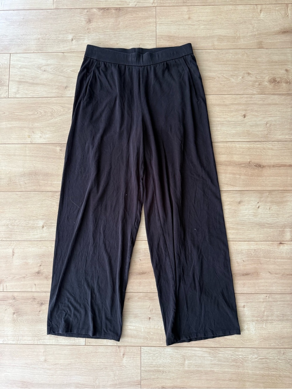 Eileen Fisher Black Wide Leg Tencel Pull On Lounge Pants Pockets XS